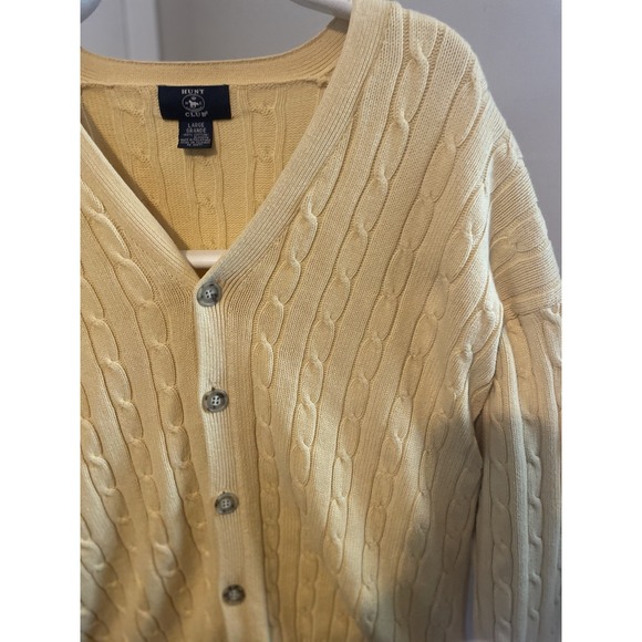 Vintage Hunt Club Mens Thick Cardigan Size Lg Yellow Cable Knit Grandpa Sweater - Picture 2 of 6
